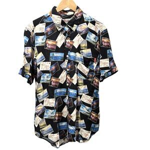 The Roosevelts RSVLTS x Bob Ross Men Short Slv Button Shirt Top Painting Print M